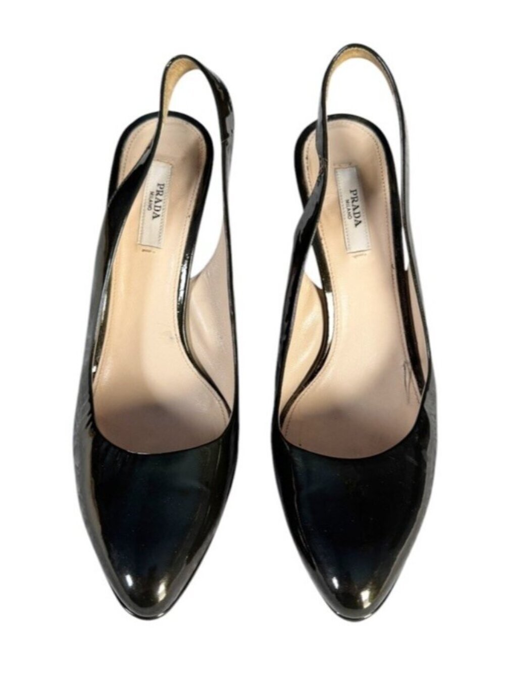 Prada Womens Sz 38.5 Olive Green Patent Leather Platform Slingback  Heels Sz 8 - Picture 2 of 11